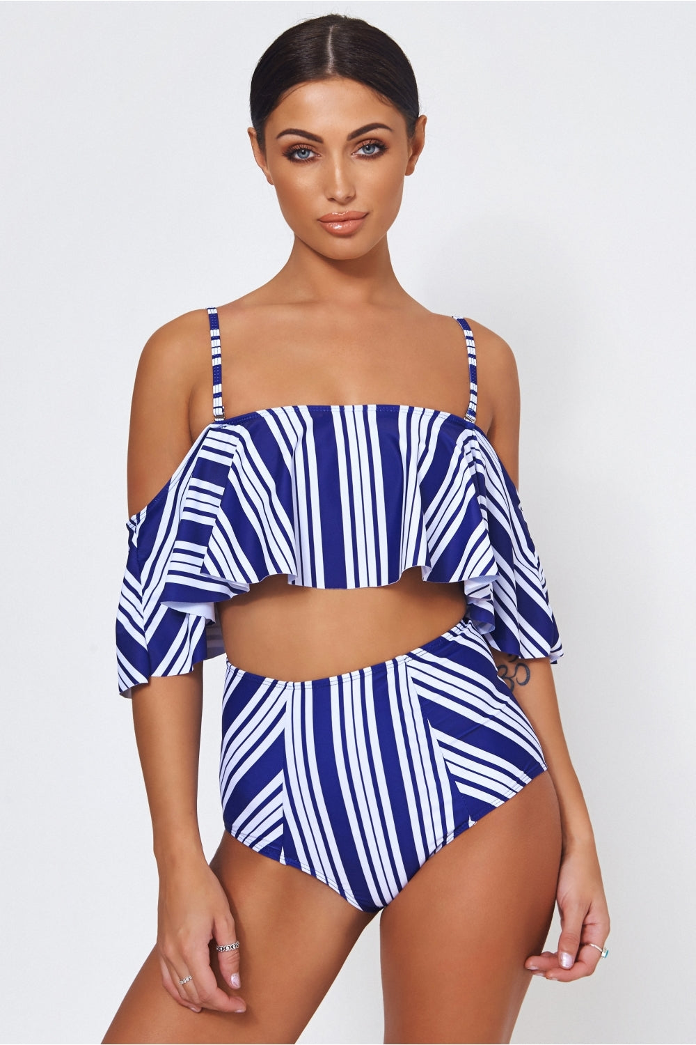 Blue Stripe Bardot Bikini
