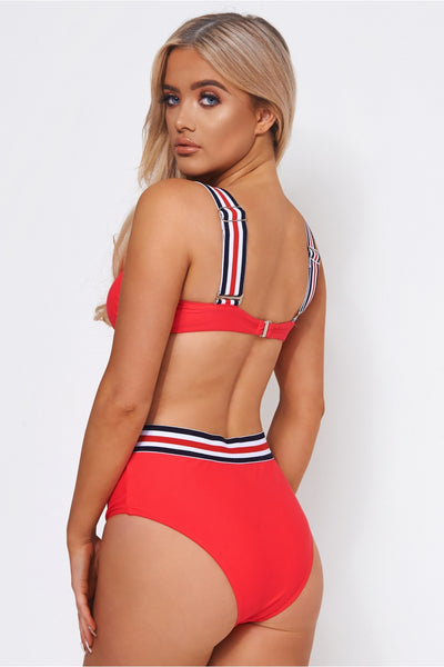 Roki Red Nautical Striped High Waisted Bikini