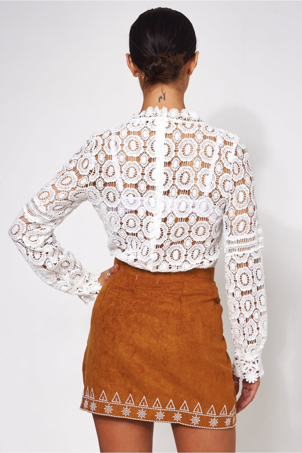 Lilly Tan Embroidered Suede Skirt