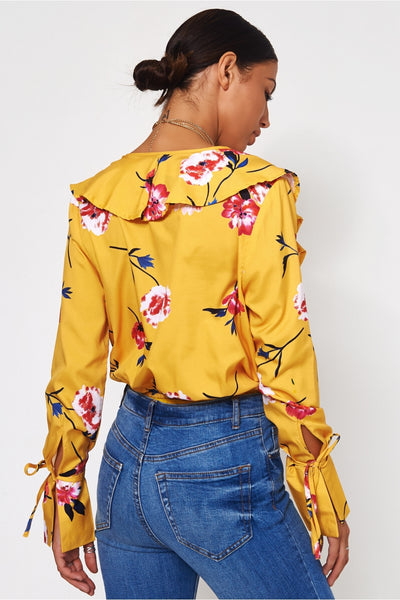 Raye Yellow Floral Frill Bodysuit
