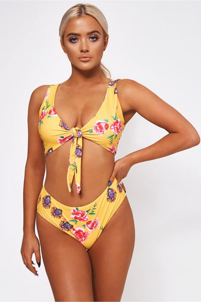 Motel Yellow Floral High Waisted Bikini