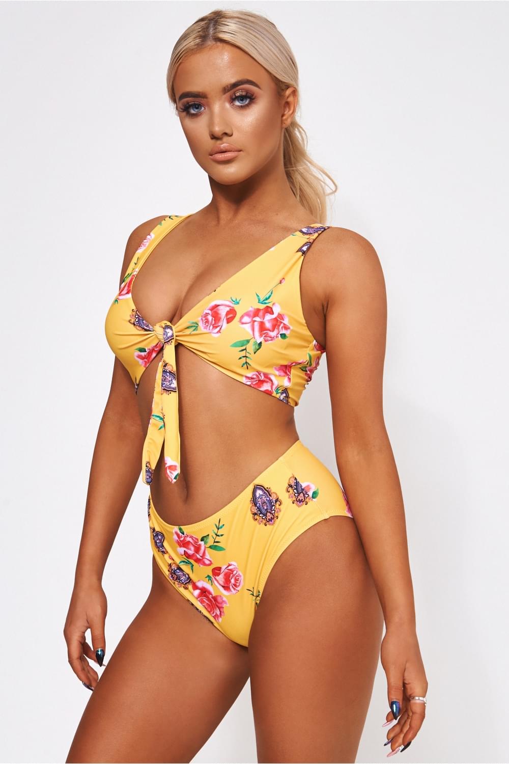 Motel Yellow Floral High Waisted Bikini