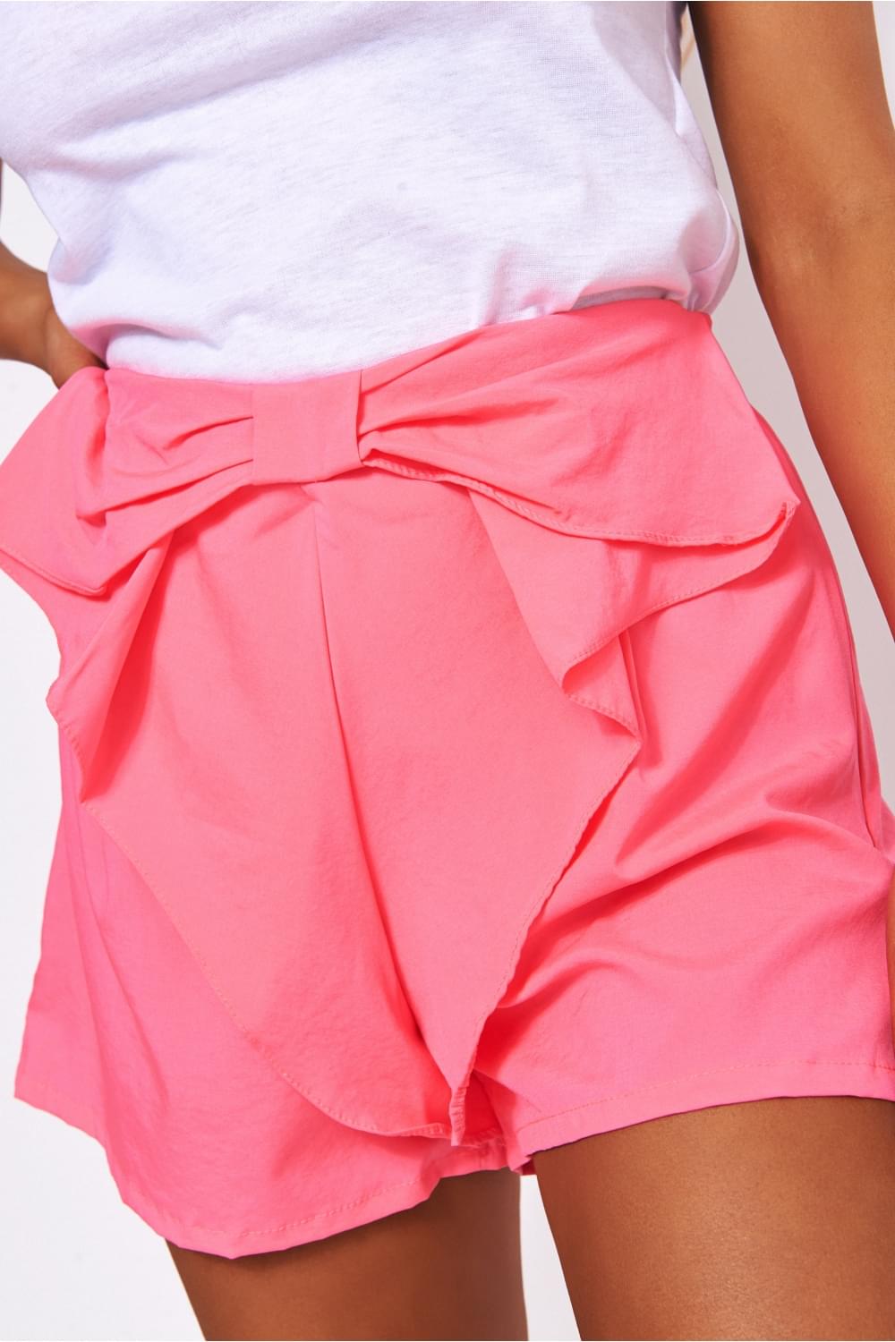 Neon Pink Bow Front Shorts