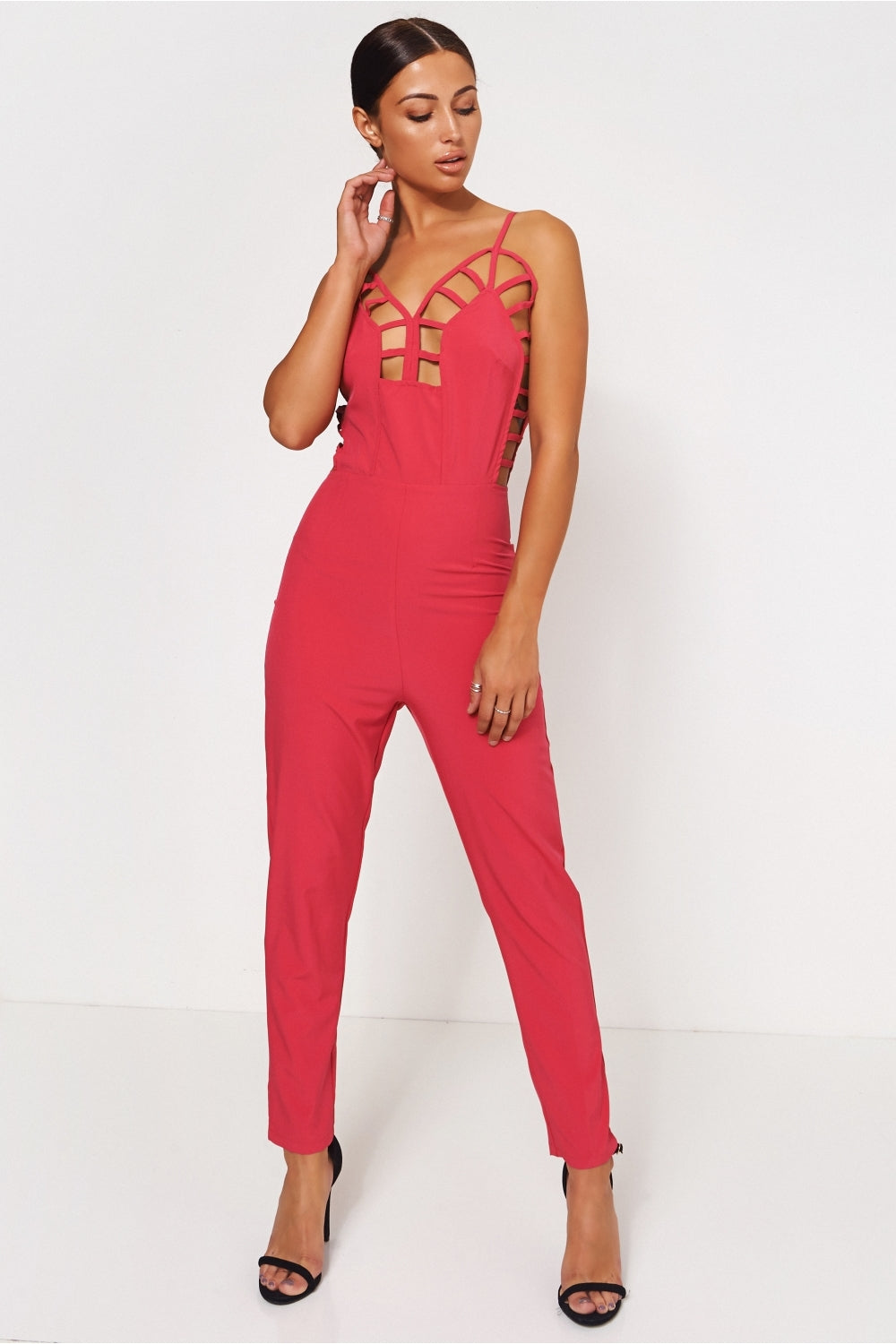 Pink Caged Front Jumpsuit