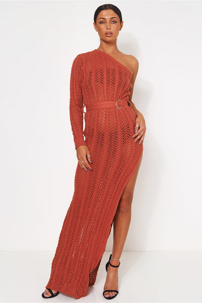 Tall Collection Shalini Rust One Shoulder Maxi Dress