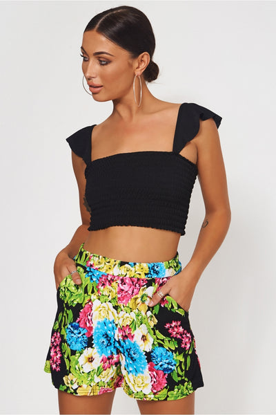 Macy Black Floral Shorts