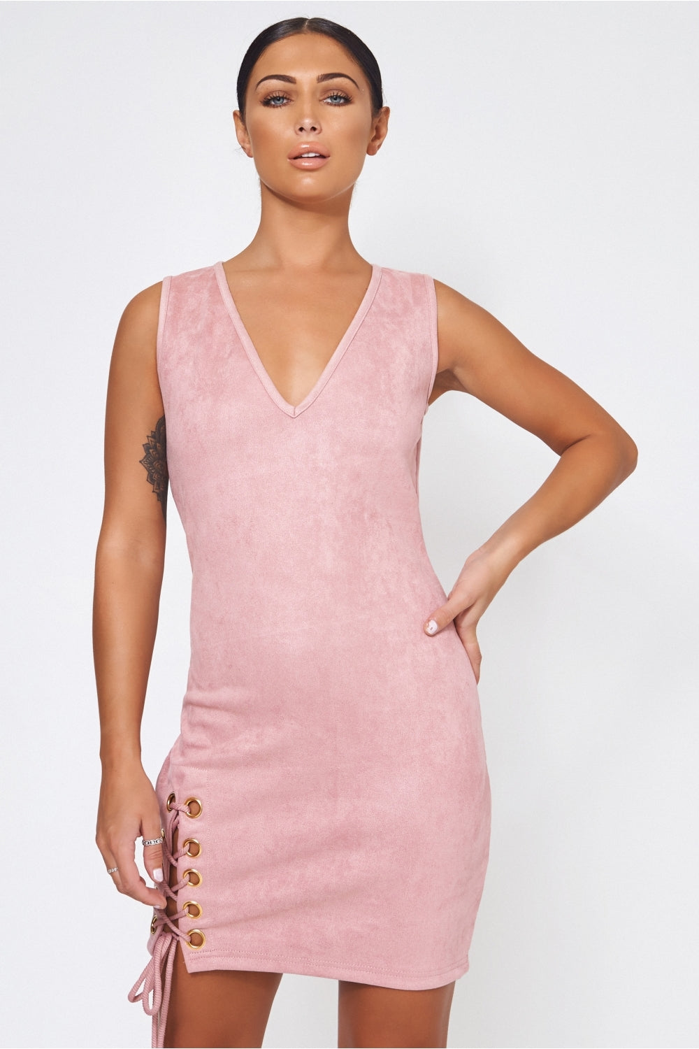 Pink Suede Lace Up Dress