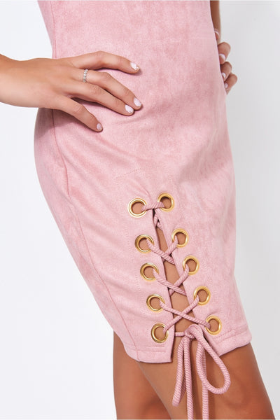Pink Suede Lace Up Dress