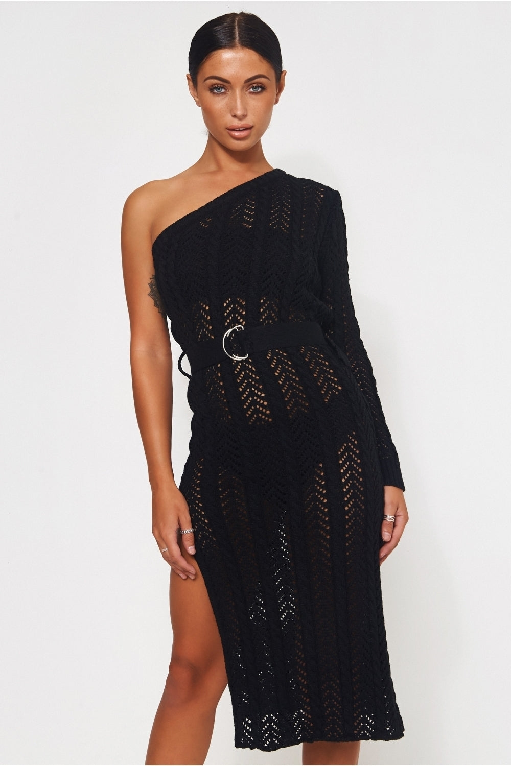 Cici Black Split Crochet Midi Dress