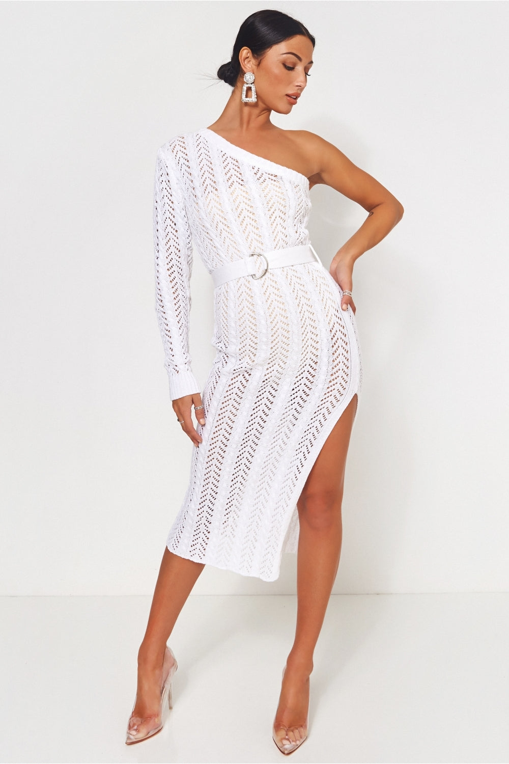 Cici White Crochet Bodycon Dress