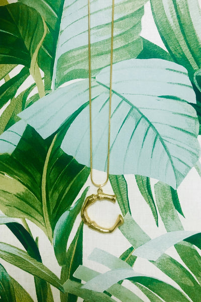 Gold Bamboo Initial Icon Necklace