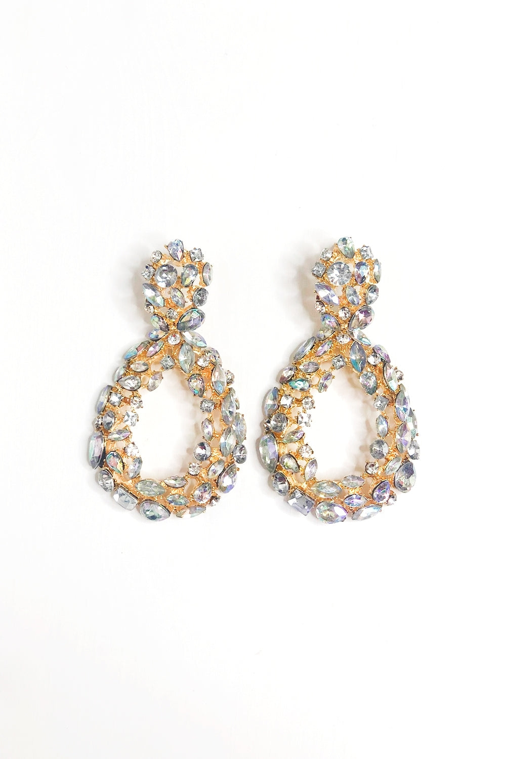 White Crystal Oval Statement Earrings