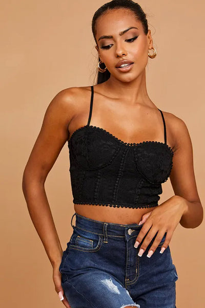 Black Padded Bust Lace Crop Top