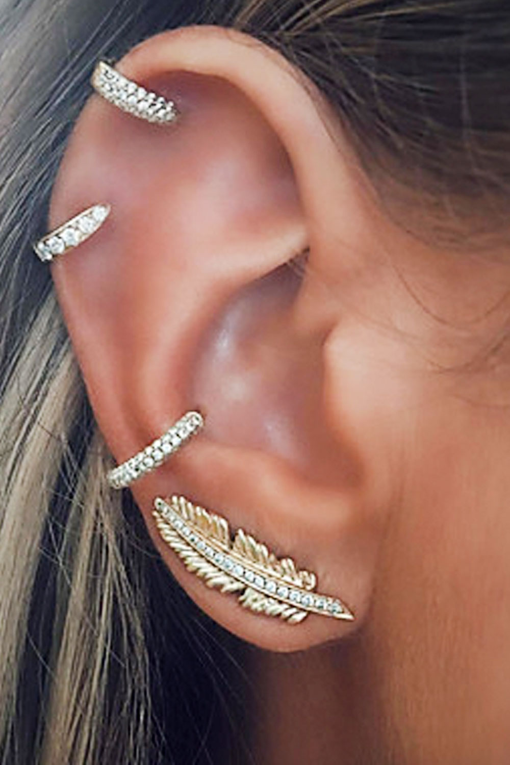 Gold Leaf Diamante Earring Multipack