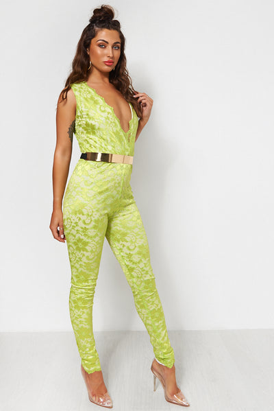 Tiki Lime Green Lace Jumpsuit
