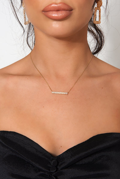 Gold Plated Diamante T Bar Necklace