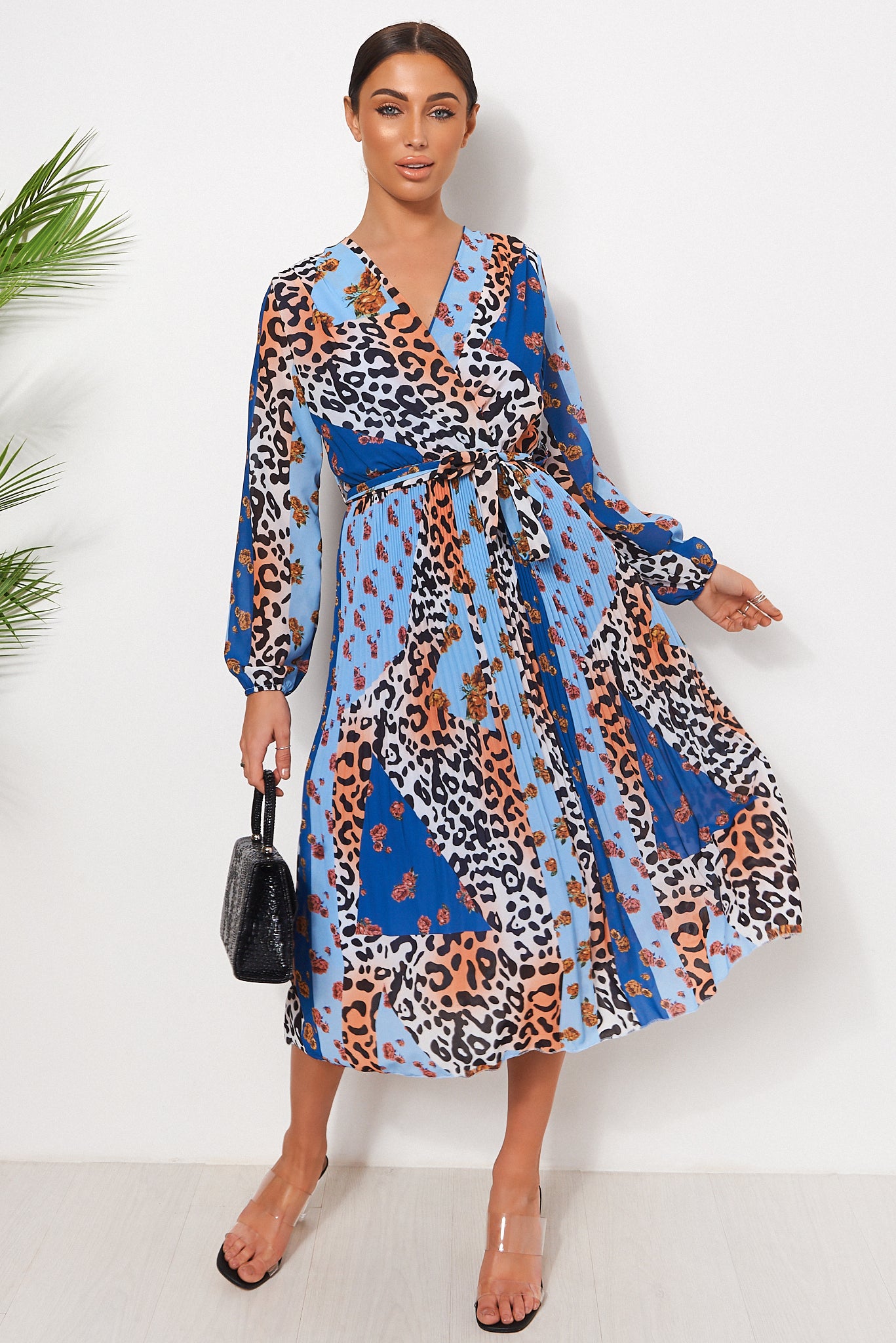 Blue Floral Leopard Print Midi Dress – The Fashion Bible