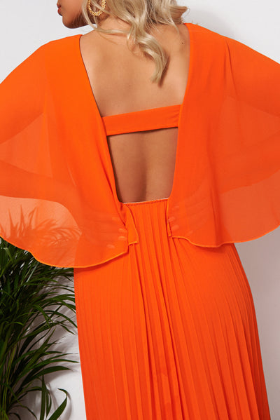 Tama Orange Cape Sleeve Maxi Dress