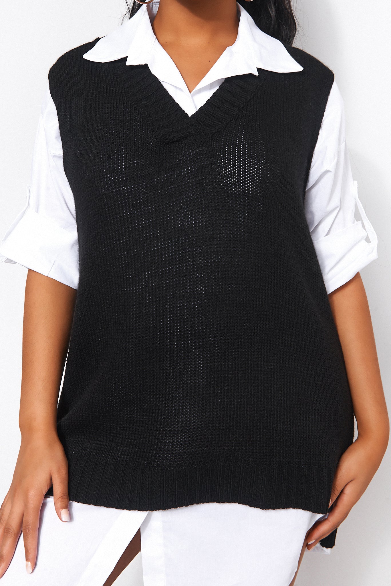 Black V Neck Knitted Vest Top