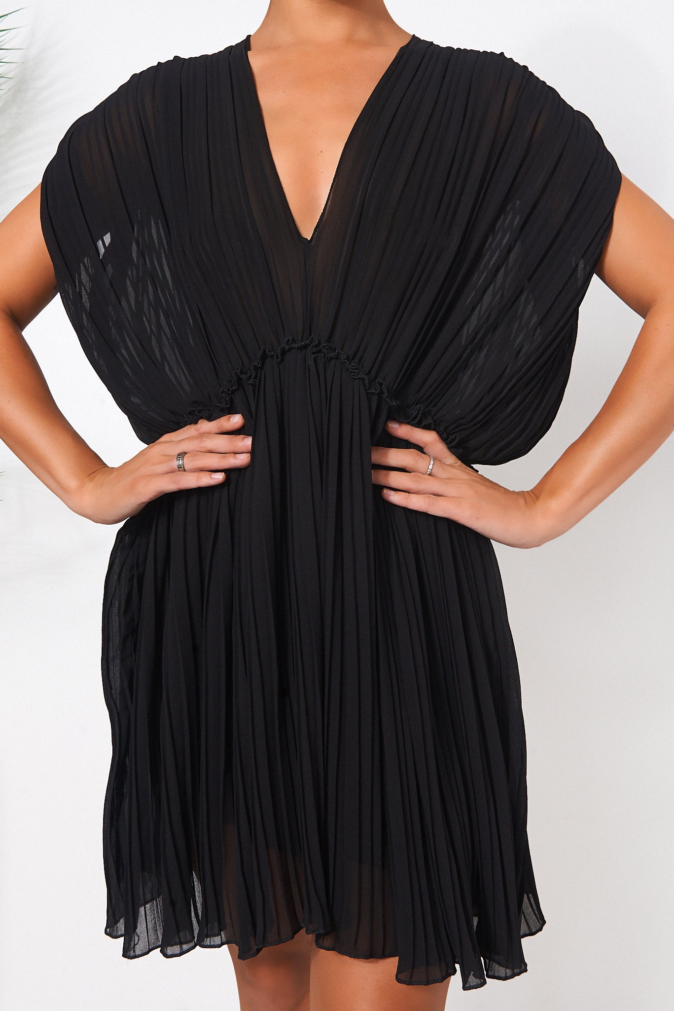 Black Grecian Chiffon Pleated Dress