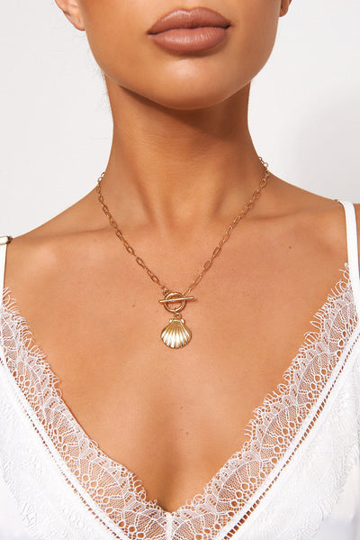 Gold Seashell T Bar Necklace