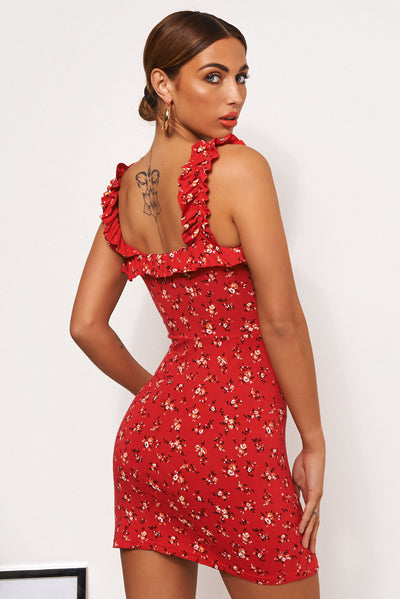 Gia Red Floral Ditsy Print Mini Dress