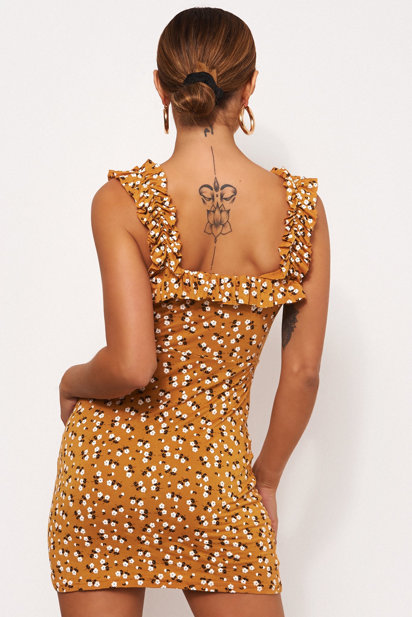 Gia Mustard Floral Ditsy Print Mini Dress
