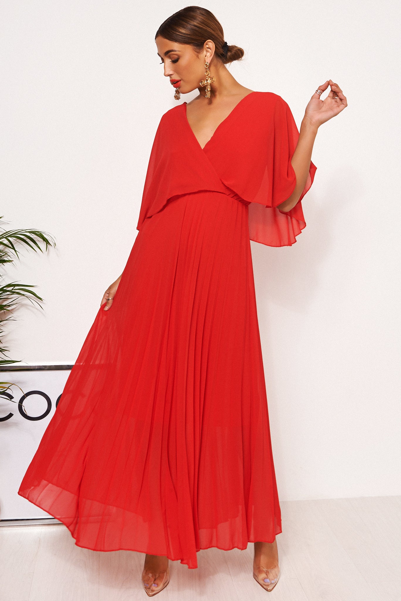 Tama Red Cape Sleeve Maxi Dress