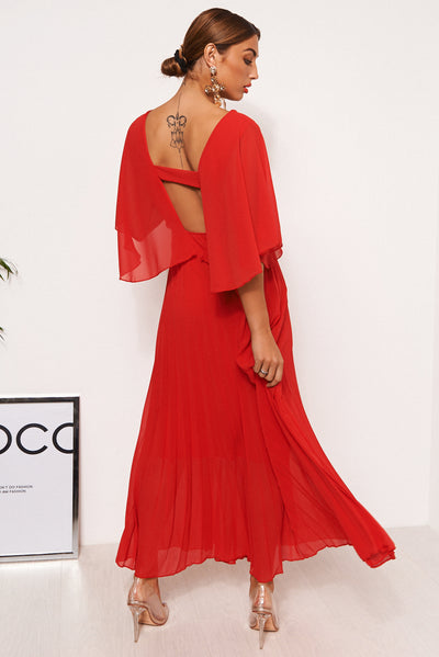Tama Red Cape Sleeve Maxi Dress