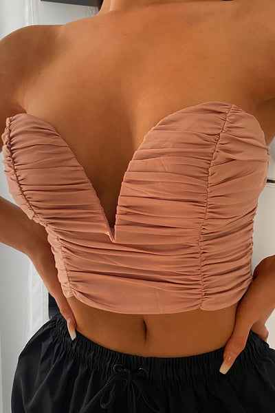 Nude V Front Ruched Corset Top