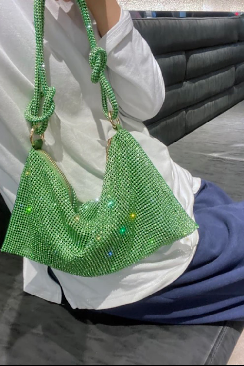 Green Diamante Knot Bag