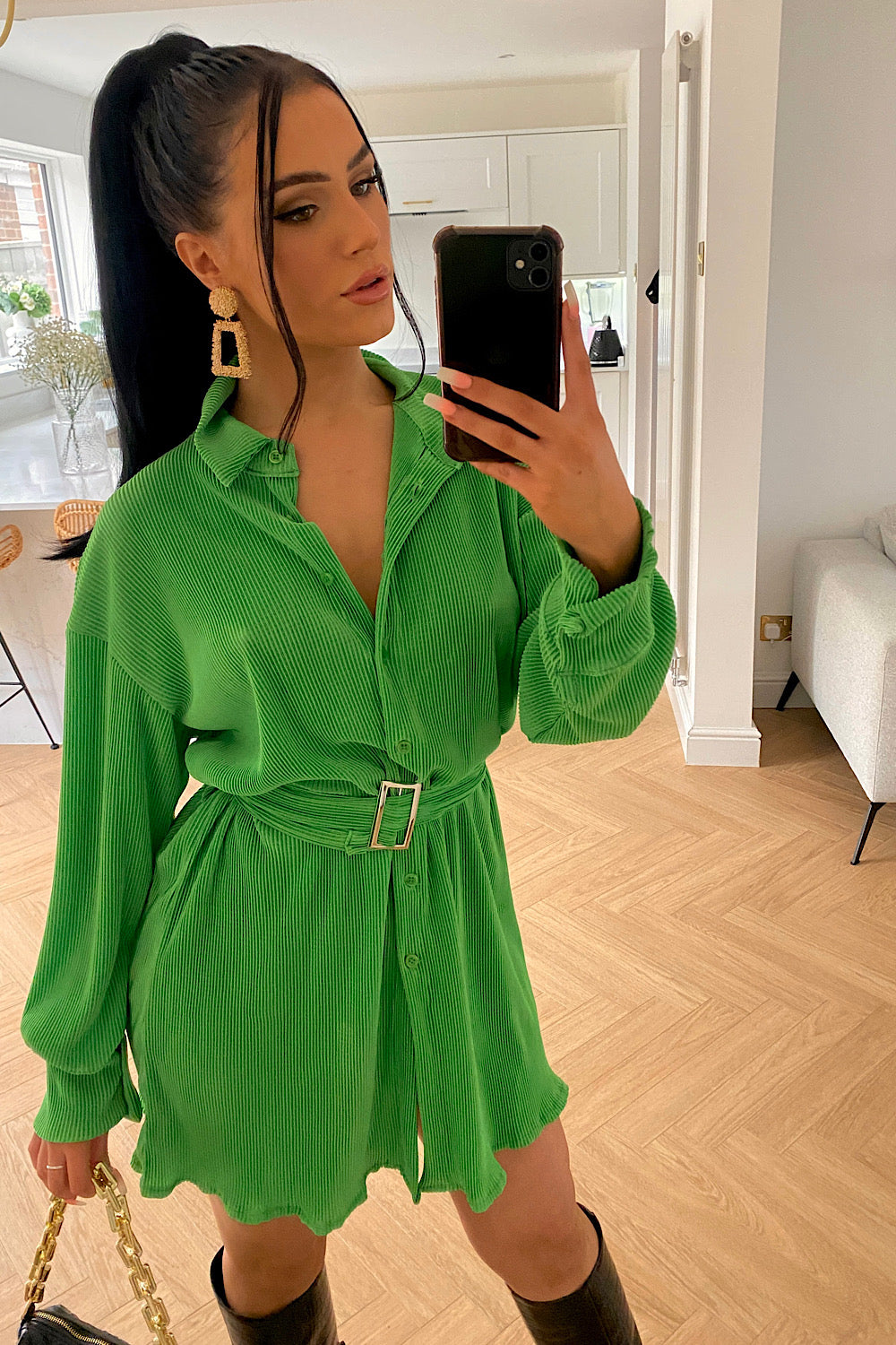 Green Grecian Shirt Dress