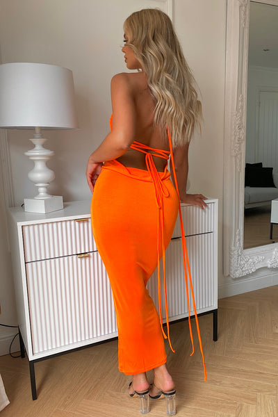 Gina Orange Drape Back Midi Dress