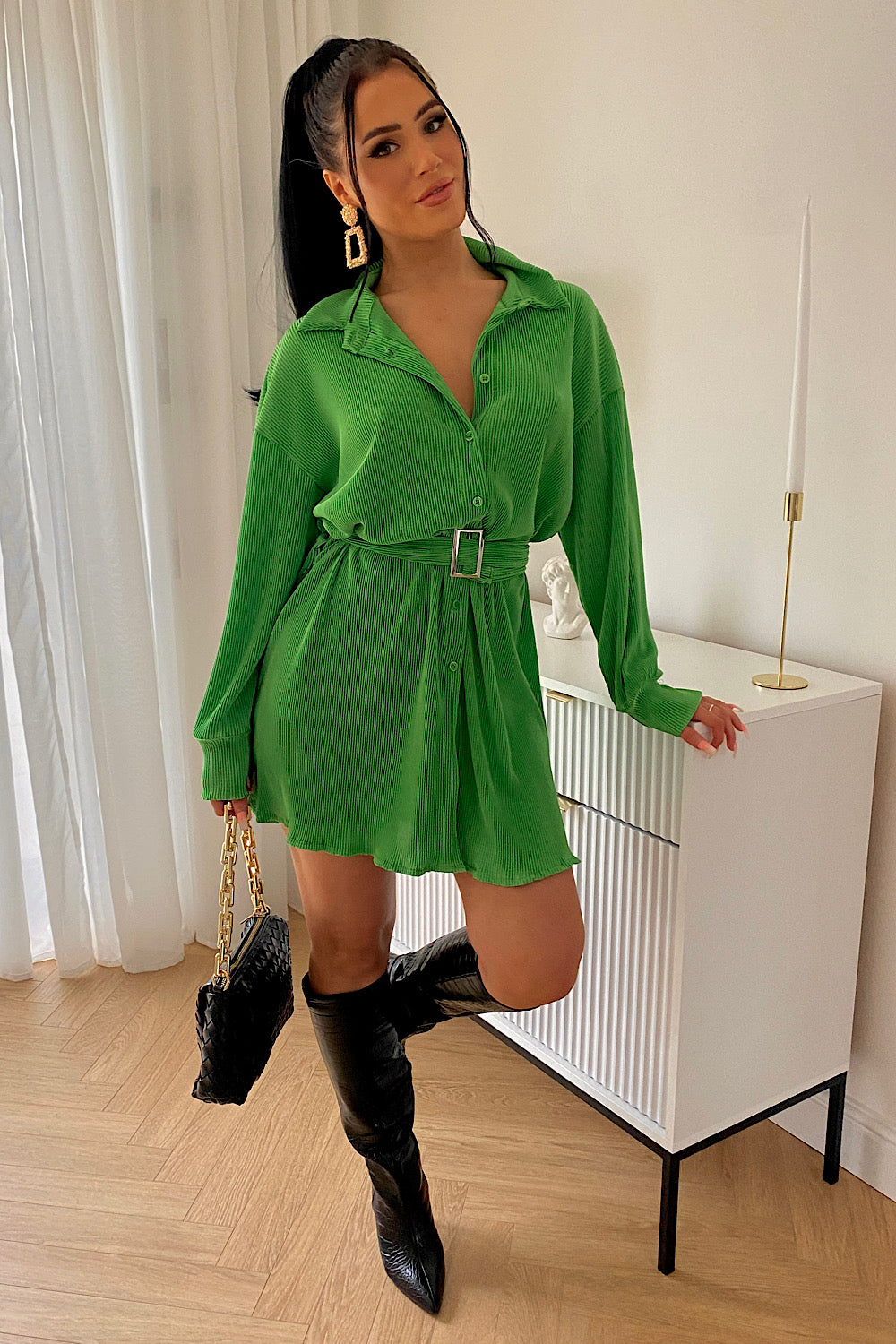 Green Grecian Shirt Dress
