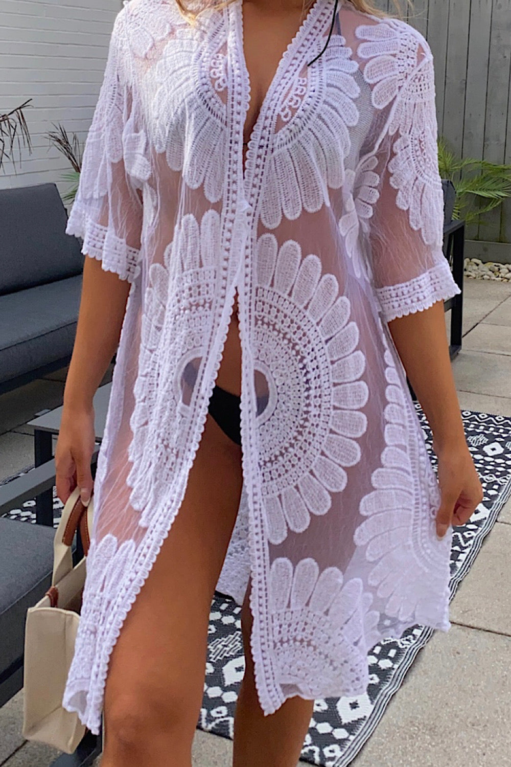 Kacey White Lace Mini Kimono
