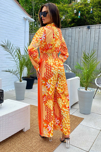 Tulum Orange Scarf Print Jumpsuit