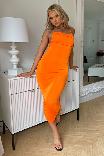 Gina Orange Drape Back Midi Dress