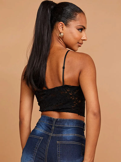 Black Padded Bust Lace Crop Top